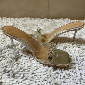 Clear heel 3 inches with jewels